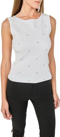 endless rose Jewel Embellish Sleeveless Top in White at Nordstrom, Size X-Small