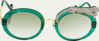 Anna-Karin Karlsson Rose et la Roue Round Crystal-Embellished Leopard Sunglasses