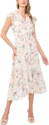 CeCe by Cynthia Steffe Floral Flutter Sleeve Midi Dress in New Ivory at Nordstrom, Size X-Small