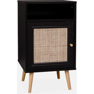 Sweeek Sweeek - Mesita De Noche Estilo Escandinavo De Ca&ntilde;a, Boheme, Negro, 39x40x70 Cm
