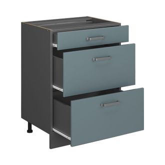 Vicco Mobiletto base per cucina R-Line, Grigio-blu, 60 cm con cassetti, senza piano di lavoro Vicco