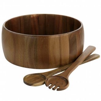Gibson Home 3 Piece Acacia Wood Salad Bowl and Spoon Set in Brown at Nordstrom