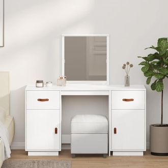 vidaXL Tocador Con Espejo Madera Maciza De Pino Blanco Vidaxl