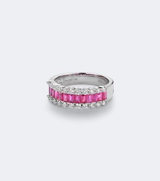 Bucherer Baguette Love 18kt white gold ring with rubies and diamonds