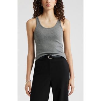 Nordstrom Rib Scoop Neck Cotton Tank in Grey Dark Heather at Nordstrom, Size Xx-Large
