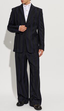 Vivienne Westwood Wool Blazer With Striped Pattern, Mens, Navy Blue