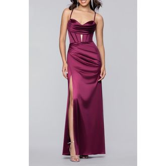 Blondie Nites Drape Corset Gown in Burgundy at Nordstrom, Size 0