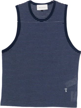 Ami Blue White Striped Sleeveless T-Shirt