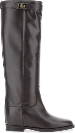 Via Roma 15 Schoenen, Dames, Bruin, 36 EU, Leer, Bruine Leren Laarzen met Hangslot Detail