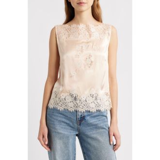D&ocirc;en Viviane Lace Trim Silk Satin Top in Peach Sorbet at Nordstrom, Size Xx-Large
