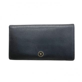 Chanel Black Leather Long Wallet (Bi-Fold) (Pre-Owned)