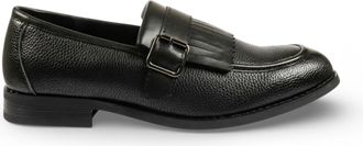 Infinity Leather Mens Faux Leather Black Fringe Monk Strap Slip-On Loafers Shoes