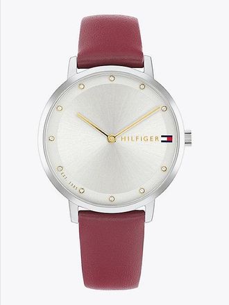 Tommy Hilfiger Reloj chapado en oro con correa de piel