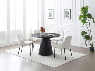 Vente-Unique Tavolo da pranzo tondo 4 persone impiallacciatura Frassino Nero - ANTALIZA