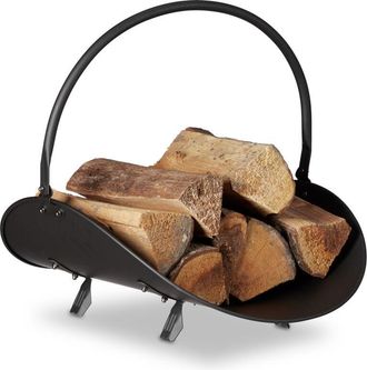 Relaxdays Juego De 3 Piezas Para Chimenea, Bolsa Para Le&ntilde;a, Cesta, Pala Para Cenizas, Fieltro, Acero, Plegable, Negro/antracita