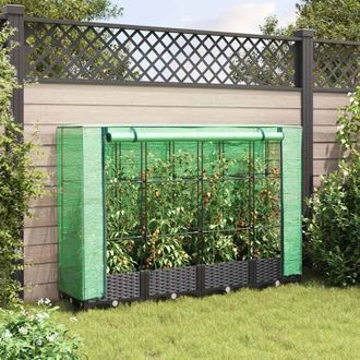 Berkfield Home Raised Bed with Greenhouse Cover Rattan Look 160x40x123 cm in Black | Size: 160 x 40 x 123 cm