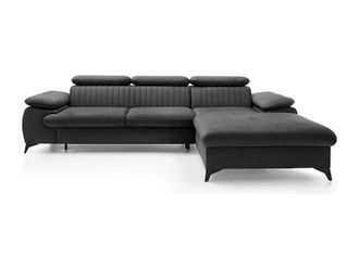 VENTE-UNIQUE.COM Sof&aacute; rinconera terciopelo gris antracita