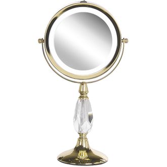 Beliani Beliani - Espejo De Maquillaje Iluminaci&oacute;n Led Metal Dorado &Oslash; 13 Cm Doble Cara Magnifica 1x / 5x Maury