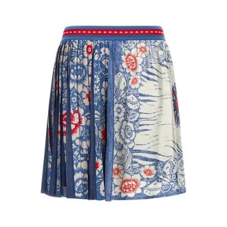 Roberto Cavalli Rokken, Dames, Veelkleurig, S, Blauwe Banda Print Rok Made in Italy