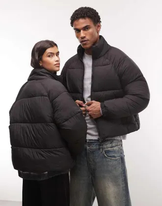 Collusion giacca puffer unisex con collo a imbuto nera-Nero