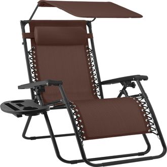 Best Choice Products 30 Extra Wide Folding Zero Gravity Patio Lounge Chair w/Adjustable Canopy Shade - Brown