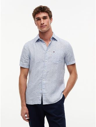 Tommy Hilfiger Mens Regular Fit Linen Sailing Print Shirt - Blue - XXL