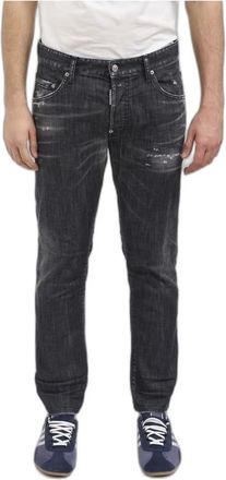 Dsquared2 Jeans Straight in Cotone Stretch Effetto Usato - - Jeans - Uomo - Nero - M