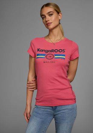 Kangaroos T-Shirt KANGAROOS, Damen, Gr. 40/42, lila (himbeere), Rippware, Obermaterial: 100% Baumwolle, sehr figurbetont h&uuml;ftbedeckend, Rundhals, eingesetzt abg