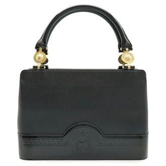 Versace Sunburst Leather Handbag Black