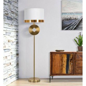 Dmora Dmora - L&aacute;mpara De Pie Bore, Luz De Suelo, L&aacute;mpara De Piso, L&aacute;mpara Est&aacute;ndar, 40x40 H151 Cm, Blanco Y Oro