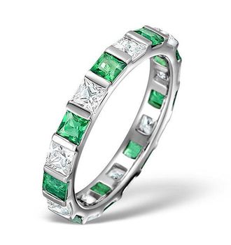 The Diamond Store Emerald 1.20ct And G/VS Diamond Platinum Eternity Ring