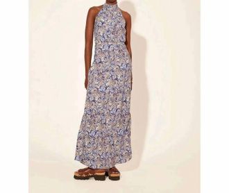 Kivari Dakota Watercolor Paisley Dress In Blue/tan/white