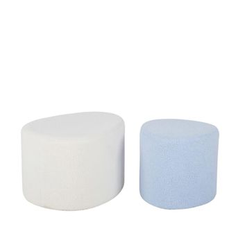 Maisons du monde Pufs de tejido efecto lana rizada blanco y azul (x2)