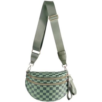 Generic Women Checkered Crossbody Bags Bum Handbag, Durable Strap Roomy Versatile Mom-Friendly Diaper Bag with Different Pockets (Green Checkered 11)