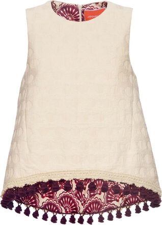 La DoubleJ Creamy Jacquard Asymmetrische Top - Dames - Tops zonder mouwen - Beige - L - Katoen - Tops