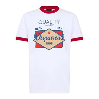 Dsquared2 T-Shirts, male, White, Size: 2XL Printed Crew Neck T-shirt