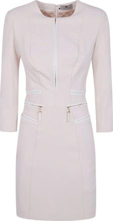 Elisabetta Franchi Cr&ecirc;pe jurk met dubbele laag en rits - Dames - Korte kleedjes - Beige - S - Leer - Kleedjes