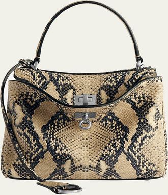 Balenciaga Rodeo Python-Embossed Leather Top-Handle Bag