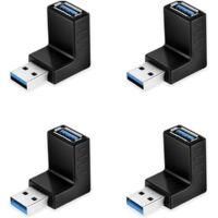 OEM Adaptador Usb Angular De 4 Piezas De 90&deg; Hacia Arriba/abajo, Adaptador Usb 3.0 De 5 Gbps Macho A Hembra Tipo L Para Pc/port&aacute;til, Negro, Multi-way - Ra