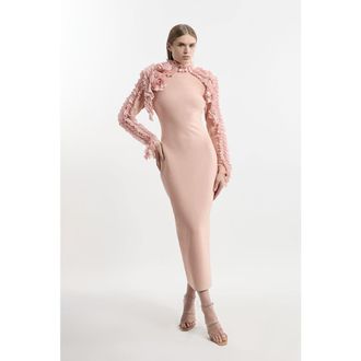 Karen Millen Petite Bandage Detail Midi Dress in Blush at Nordstrom, Size X-Small P