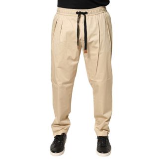 Dolce & Gabbana Mens Cotton-Blend Drawstring Joggers Beige Elastane