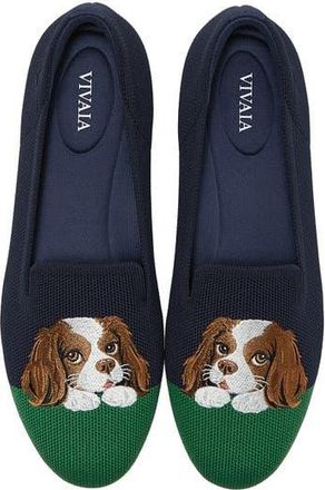 Vivaia Audrey Round-Toe Embroidered Loafers in Navy/green - Cavalier at Nordstrom, Size 7.5