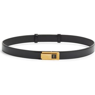 Saint Laurent Charniere Logo Buckle Leather Belt in Nero/Nero at Nordstrom, Size 85