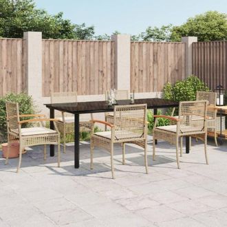 vidaXL Set Comedor De Jard&iacute;n 7 Pzas Con Cojines Rat&aacute;n Sint&eacute;tico Beige Vidaxl