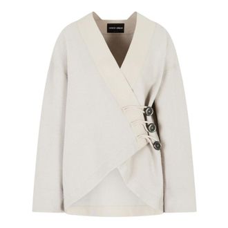 Giorgio Armani Light Jackets, female, Gray, XS, Boucl&eacute; Virgin Wool Pea Coat