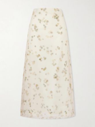 Altuzarra Gonna Maxi In Organza Di Misto Seta Stampata Linnie - Avorio