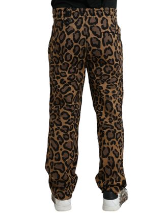Dolce & Gabbana Mens Leopard Print Joggers Brown Polyester Cotton Nylon