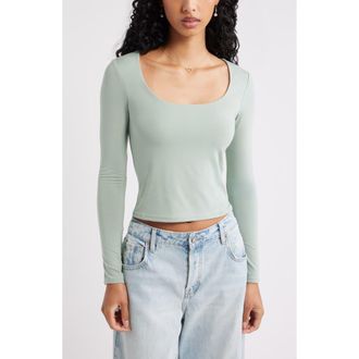 BP. Long Sleeve Square Neck T-Shirt in Green Iceberg at Nordstrom Rack, Size X-Large