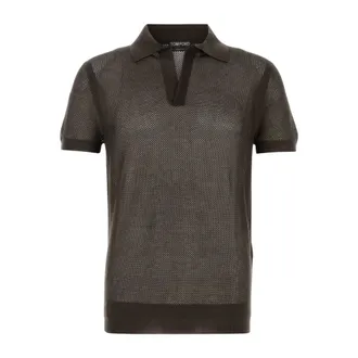 Tom Ford Polo Shirts, male, Brown, Size: XL Cotton Silk Mesh Polo