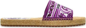 Dolce & Gabbana Slippers met Majolica patroon - Dames - Sandalen - Paars - 39 EU - Satijn - Schoenen
